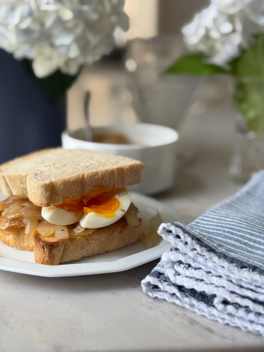Caramelized Onion, Cheddar & Soft Boiled Egg Sandwich
