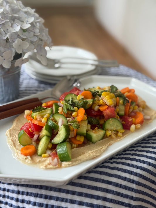 Rainbow Salad Over Hummus