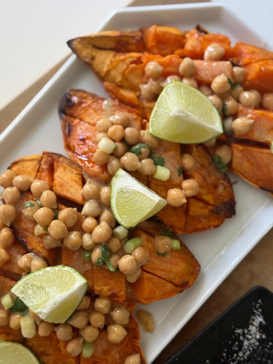 Roasted Sweet Potatoes with Miso Citrus Chickpeas